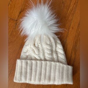 Halogen Women’s Cashmere Cream Cable Knit Beanie with Pom-Pom
